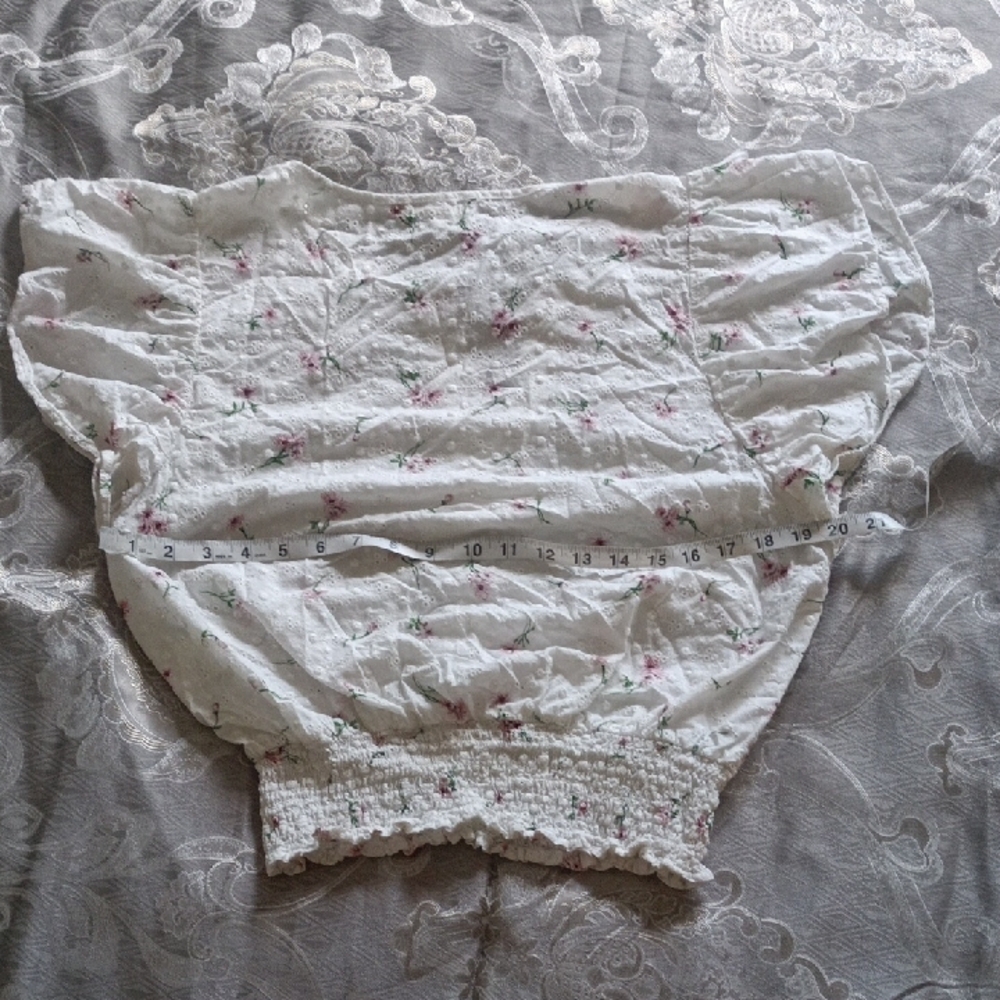 White SOLITAIRE Blouse with Pink Floral Design